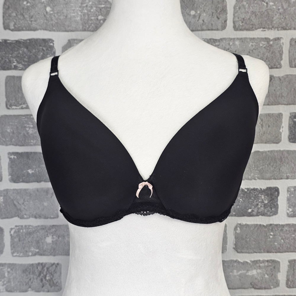 Victoria's Secret Angels 36D Black Bra Lace Trim No‎ Wire Lined Comfort